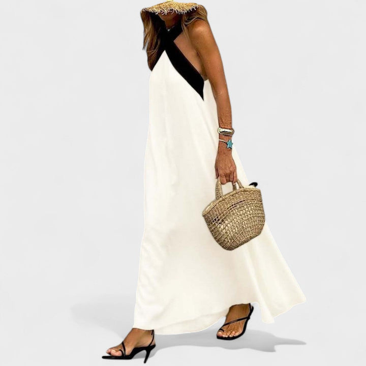 Sue™ | Elegant Cross-Neck Maxi Dress