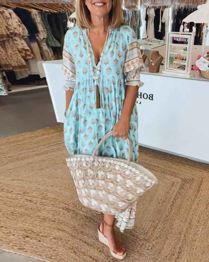 Audrey™ | Boho Midi Tassel Dress