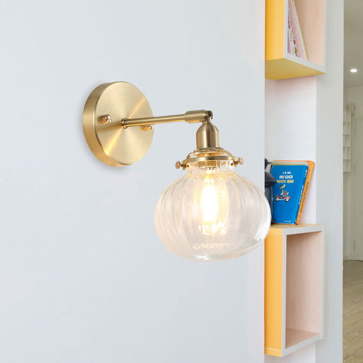 1 Head Wall-Mounted Lamp Colonial Orb Clear/Cognac Prism Glass Wall Light Lighting Fixture in Gold | Karnz