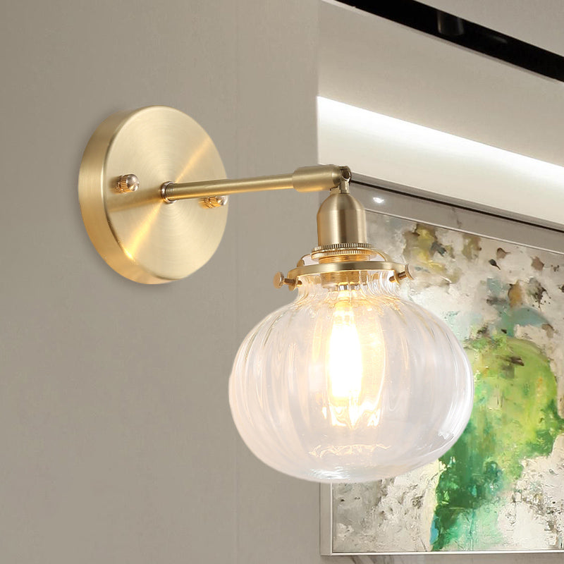 1 Head Wall-Mounted Lamp Colonial Orb Clear/Cognac Prism Glass Wall Light Lighting Fixture in Gold | Karnz