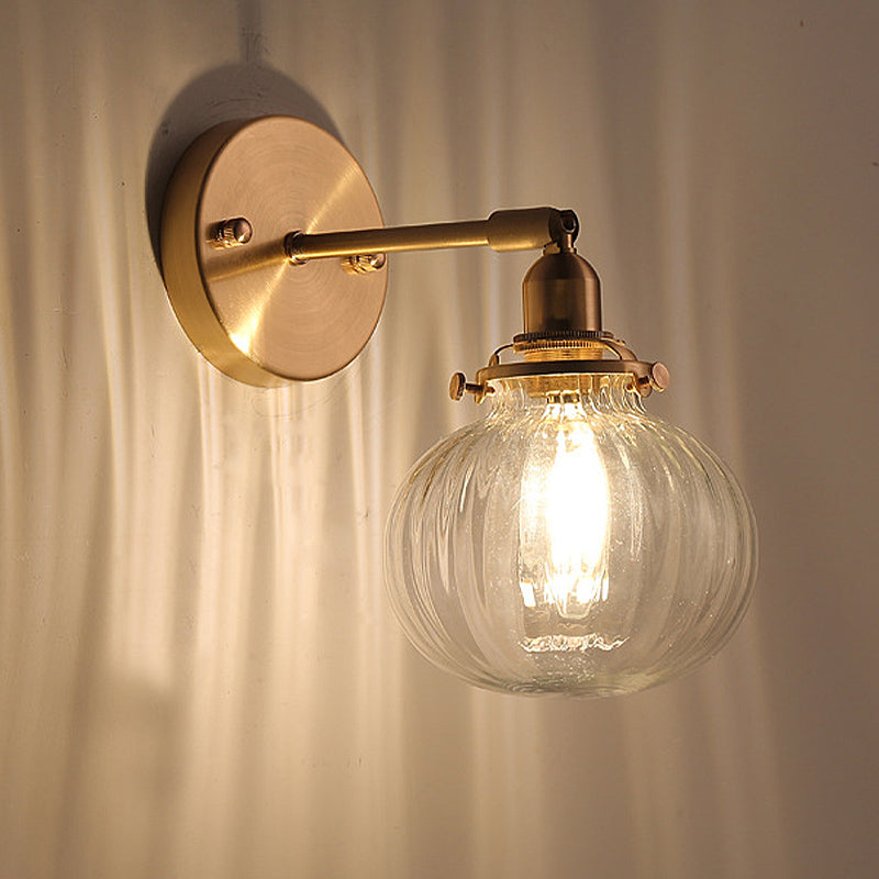 1 Head Wall-Mounted Lamp Colonial Orb Clear/Cognac Prism Glass Wall Light Lighting Fixture in Gold | Karnz