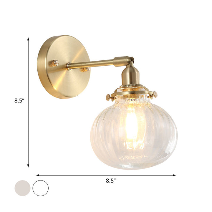 1 Head Wall-Mounted Lamp Colonial Orb Clear/Cognac Prism Glass Wall Light Lighting Fixture in Gold | Karnz