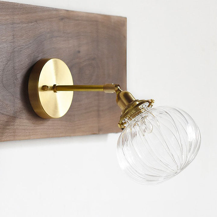 1 Head Wall-Mounted Lamp Colonial Orb Clear/Cognac Prism Glass Wall Light Lighting Fixture in Gold | Karnz