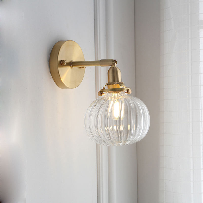 1 Head Wall-Mounted Lamp Colonial Orb Clear/Cognac Prism Glass Wall Light Lighting Fixture in Gold | Karnz