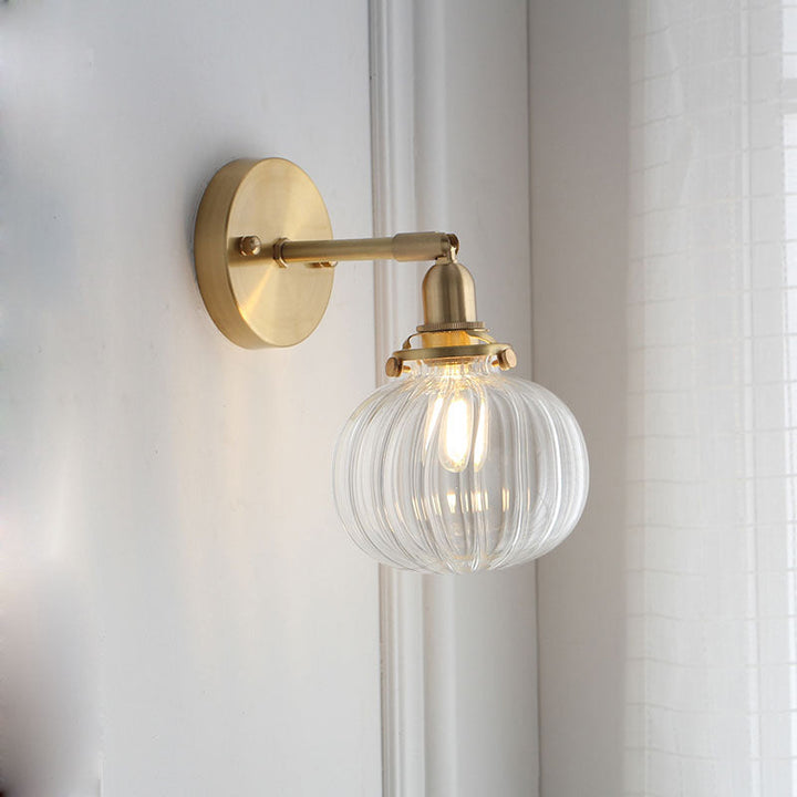 1 Head Wall-Mounted Lamp Colonial Orb Clear/Cognac Prism Glass Wall Light Lighting Fixture in Gold | Karnz