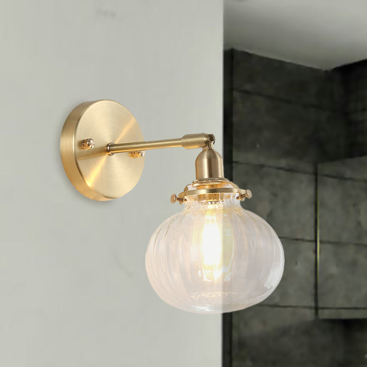 1 Head Wall-Mounted Lamp Colonial Orb Clear/Cognac Prism Glass Wall Light Lighting Fixture in Gold | Karnz