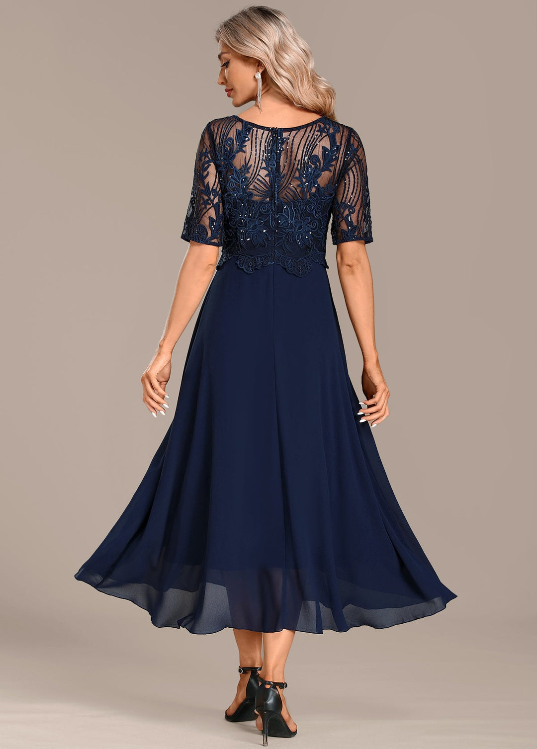 Sophie | Lace Short Sleeve Round Neck Dress