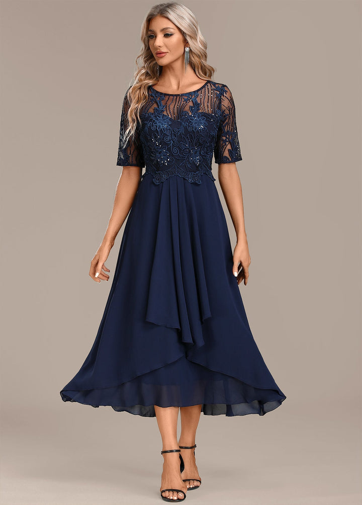 Sophie | Lace Short Sleeve Round Neck Dress