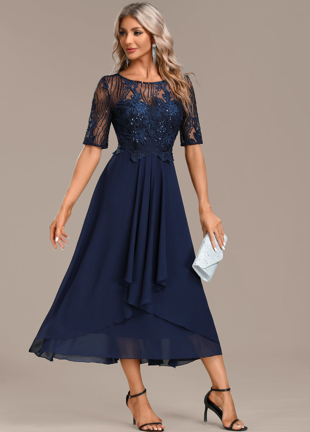 Sophie | Lace Short Sleeve Round Neck Dress
