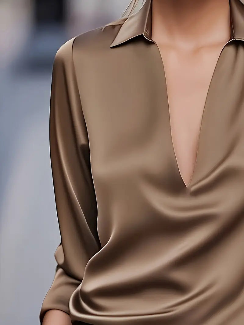 Eva™ | Premium V-Neck Satin Blouse