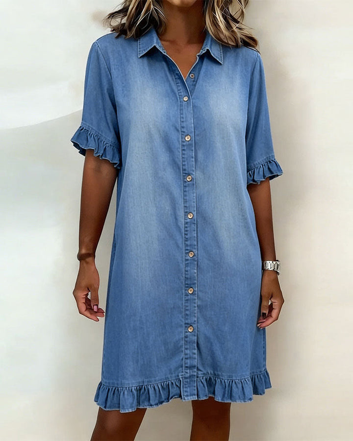 Kristina | Comfortable Denim Dress with Flattering Pleats