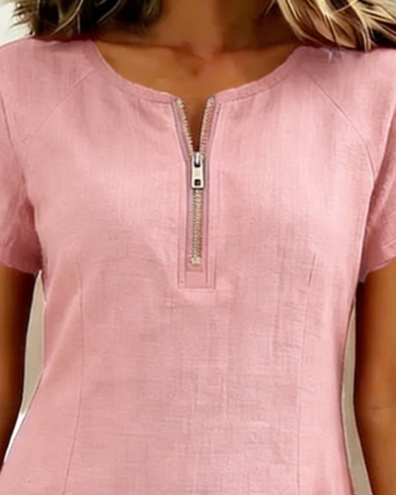 Madeline | Cotton Dress with Zipper Pocket