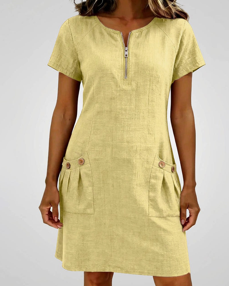 Madeline | Cotton Dress with Zipper Pocket