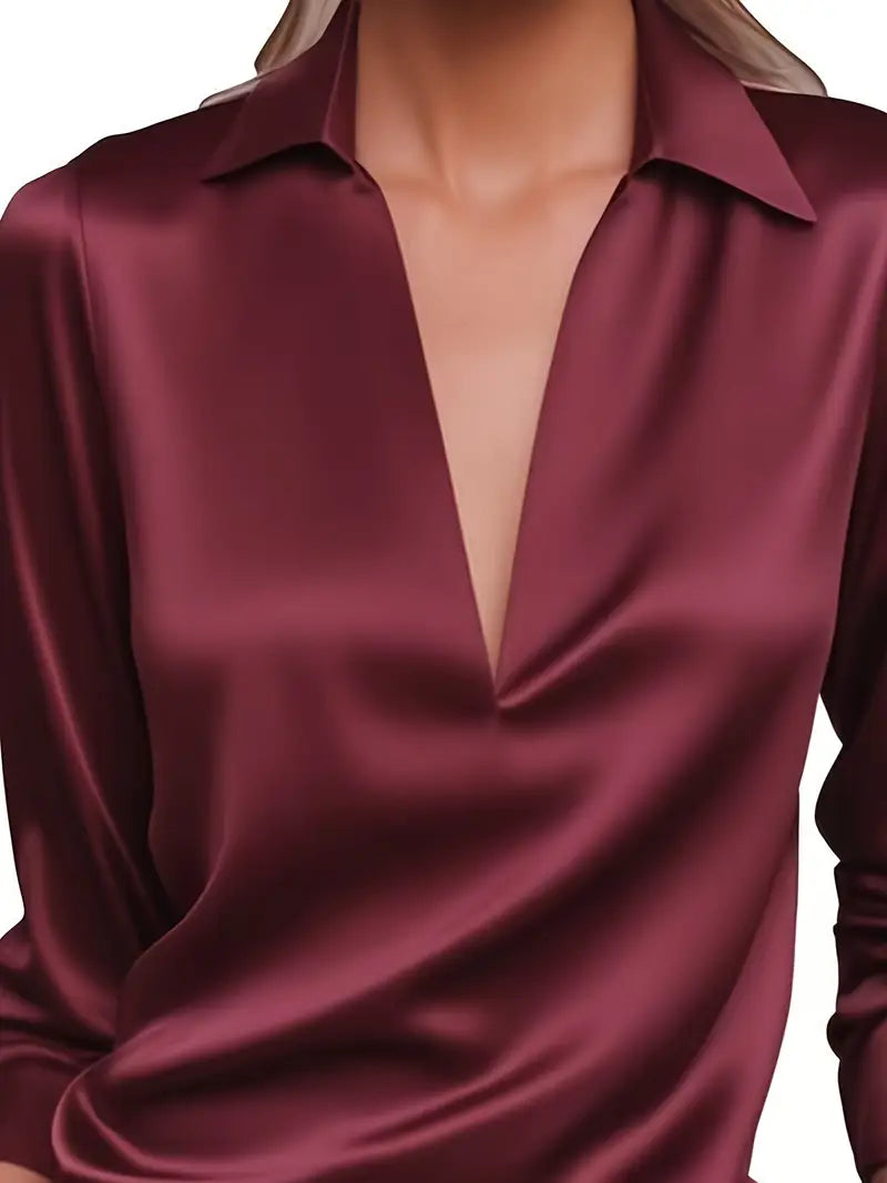 Eva™ | Premium V-Neck Satin Blouse