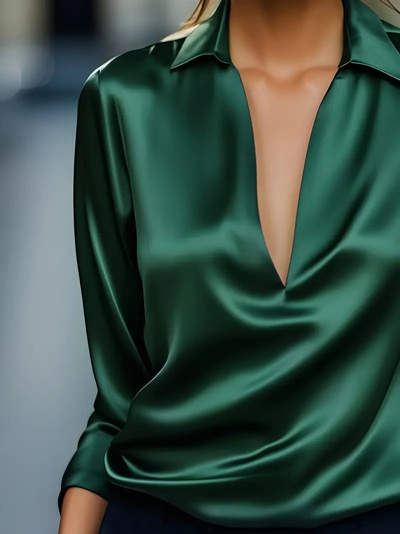 Eva™ | Premium V-Neck Satin Blouse