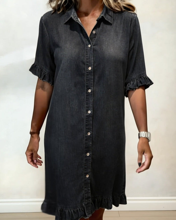 Kristina | Comfortable Denim Dress with Flattering Pleats