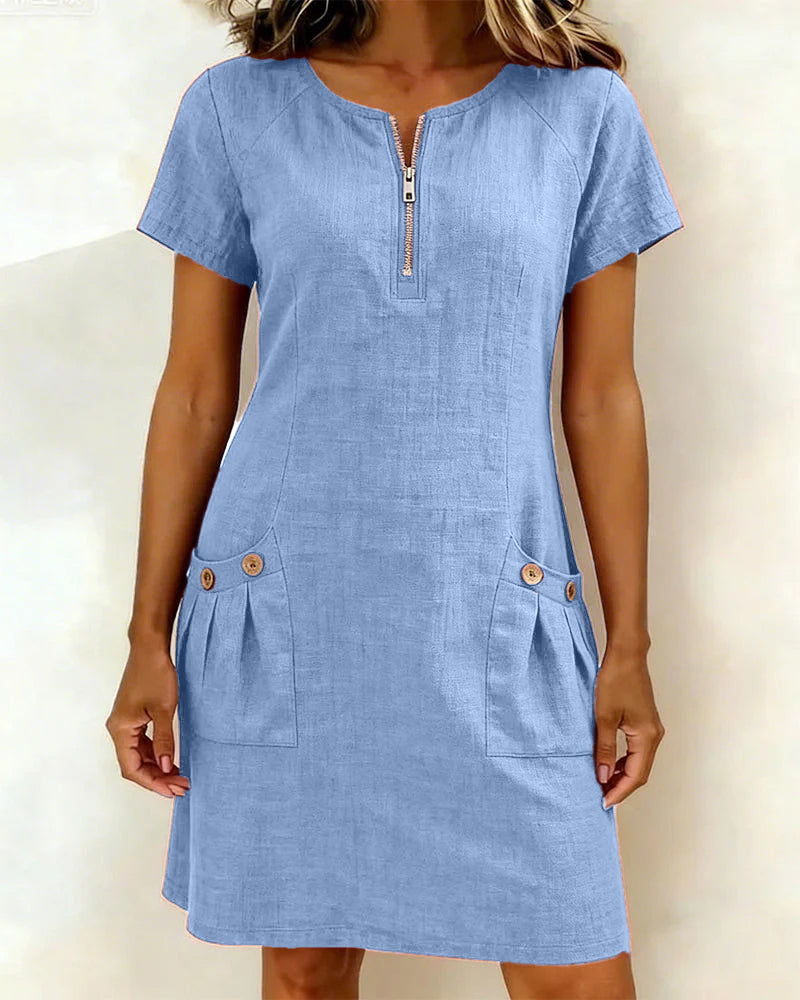 Madeline | Cotton Dress with Zipper Pocket
