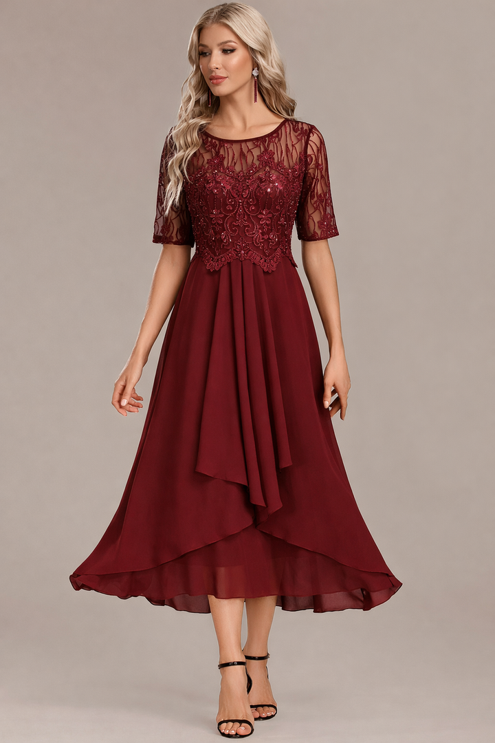 Sophie | Lace Short Sleeve Round Neck Dress