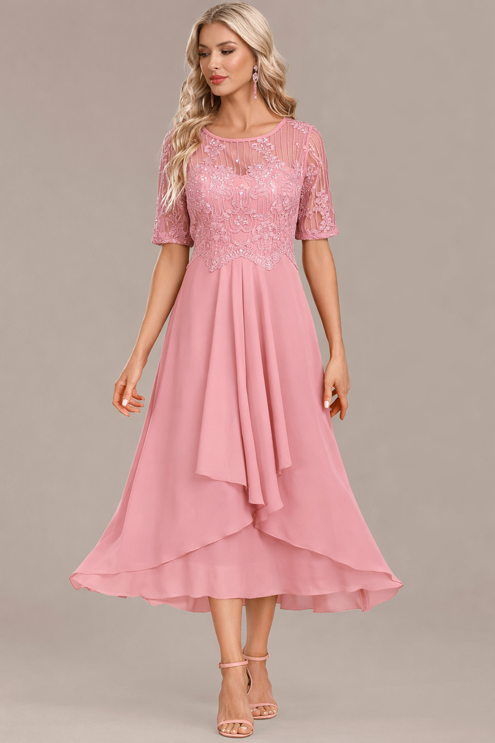 Sophie | Lace Short Sleeve Round Neck Dress