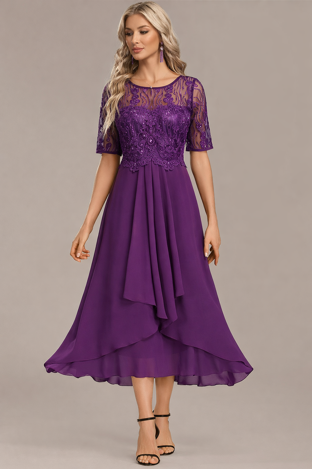 Sophie | Lace Short Sleeve Round Neck Dress
