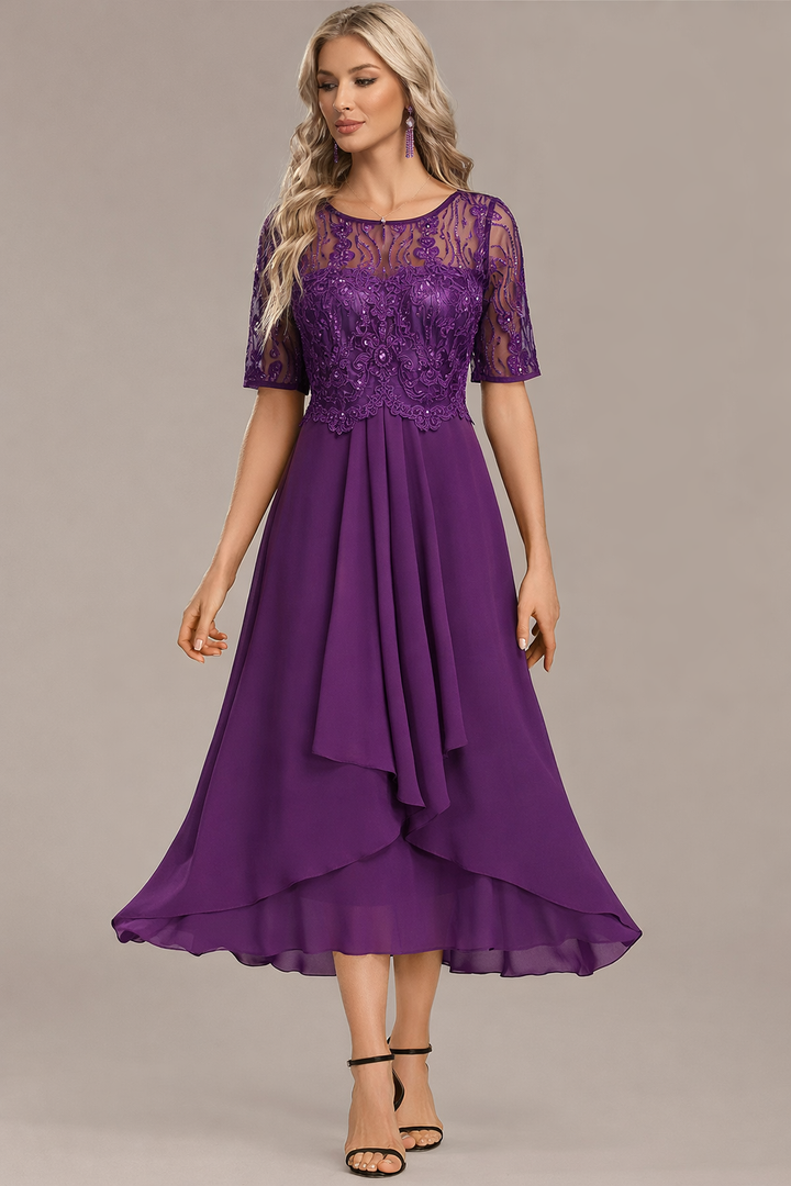 Sophie | Lace Short Sleeve Round Neck Dress