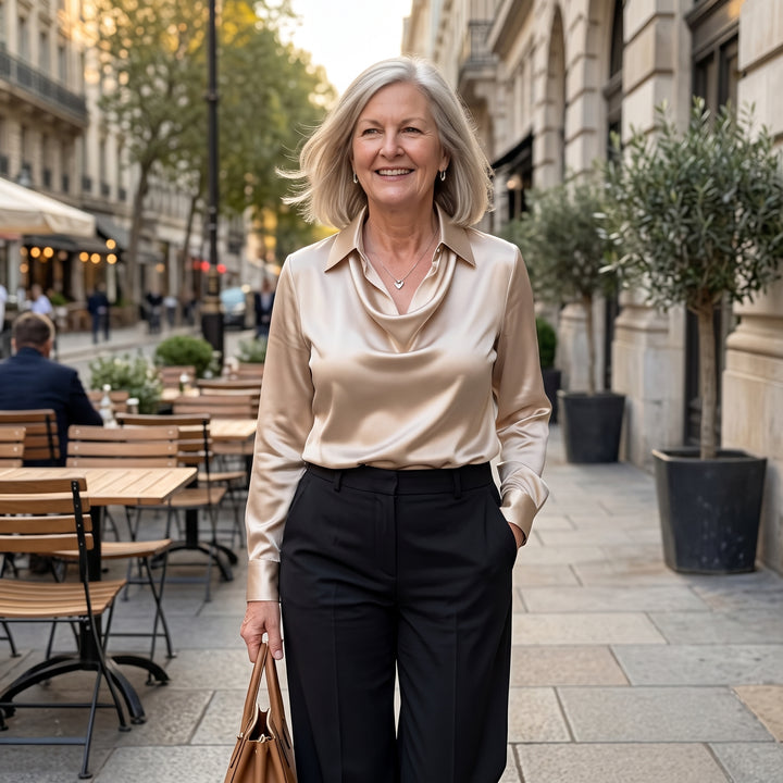 Shannon™ | Elegant Shiny Blouse with V-Neck