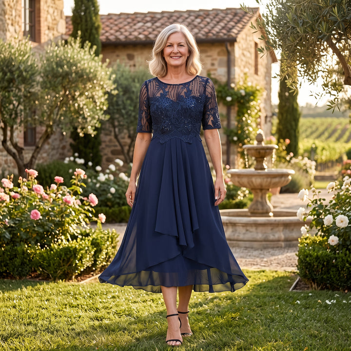 Sophie | Lace Short Sleeve Round Neck Dress