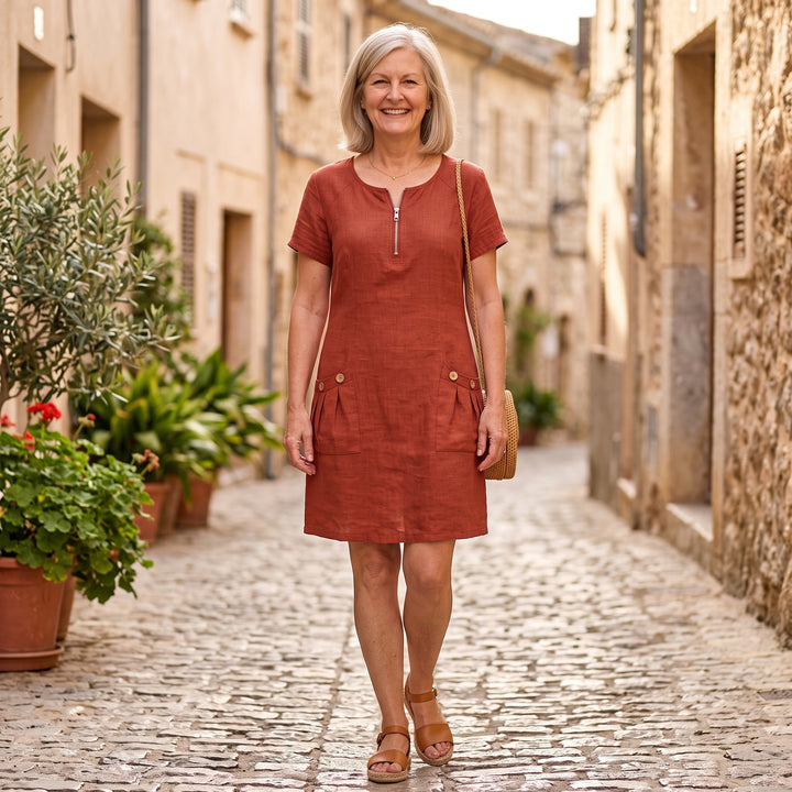 Madeline | Cotton Dress with Zipper Pocket