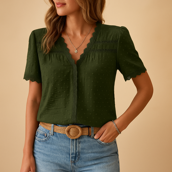 Sophia | V-Neck Lace Trim Blouse