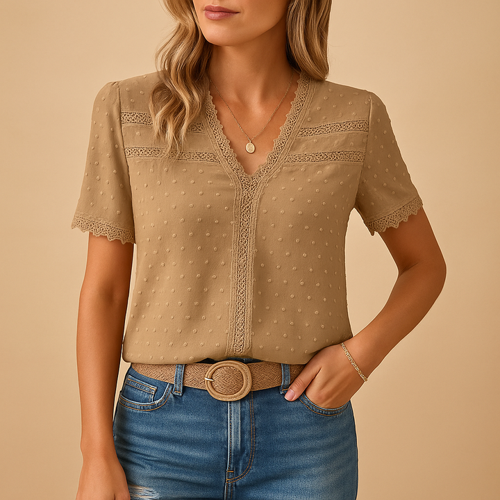 Sophia | V-Neck Lace Trim Blouse