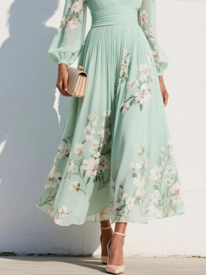 Nicole | V-Neck Chiffon Floral Midi Dress