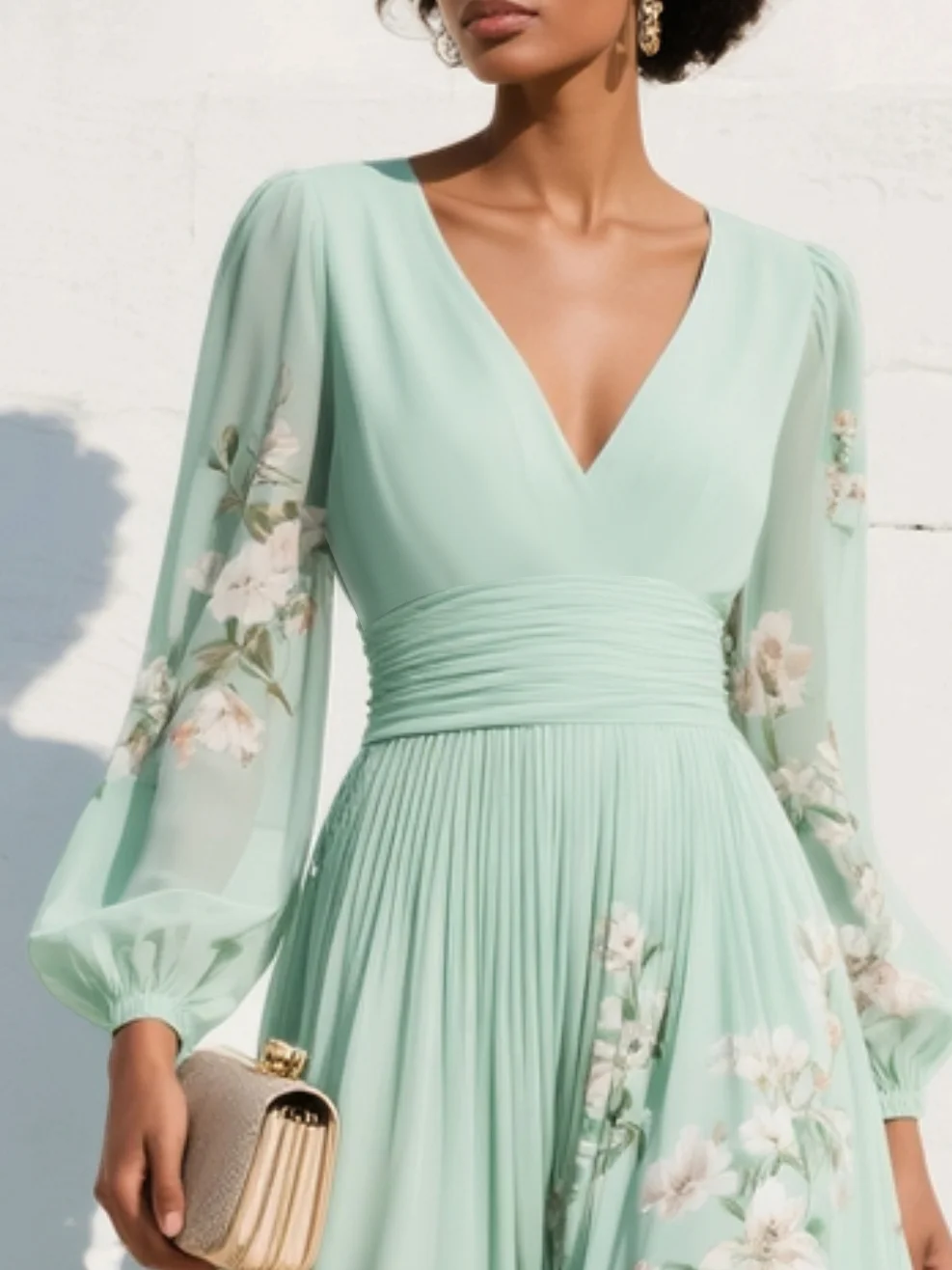 Nicole | V-Neck Chiffon Floral Midi Dress