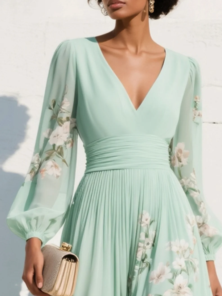 Nicole | V-Neck Chiffon Floral Midi Dress