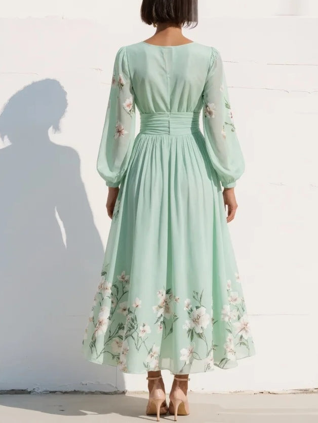 Nicole | V-Neck Chiffon Floral Midi Dress