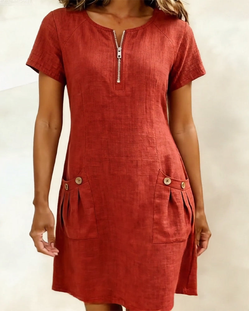 Madeline | Cotton Dress with Zipper Pocket