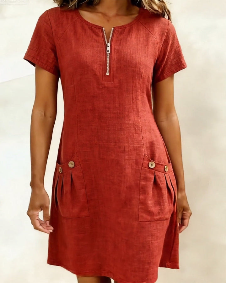 Madeline | Cotton Dress with Zipper Pocket