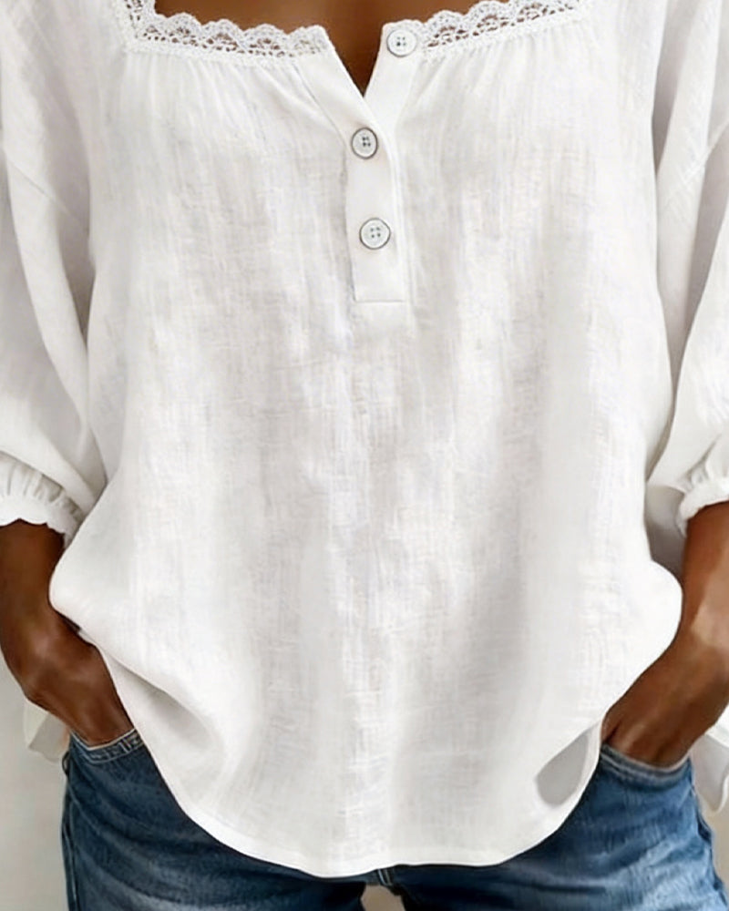Rhonda | Square Neck Lace Blouse with Puff Sleeves