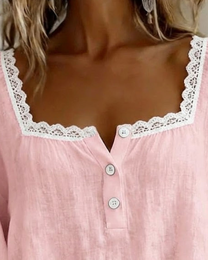 Rhonda | Square Neck Lace Blouse with Puff Sleeves