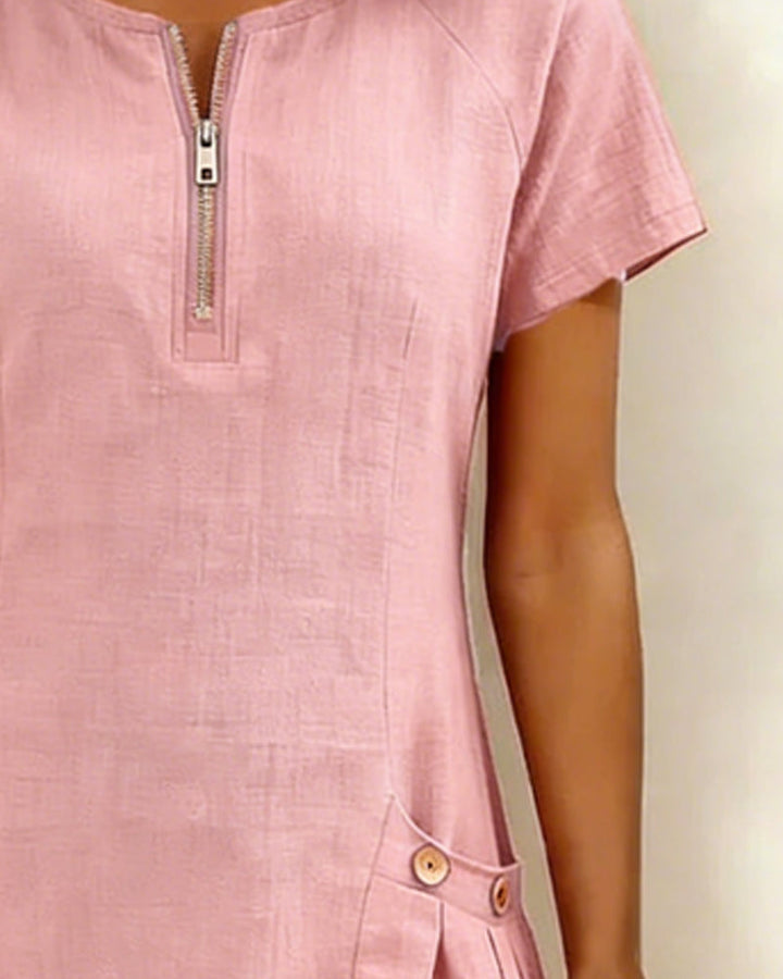 Madeline | Cotton Dress with Zipper Pocket