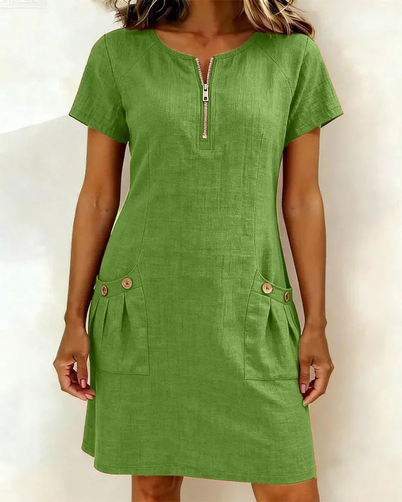 Madeline | Cotton Dress with Zipper Pocket