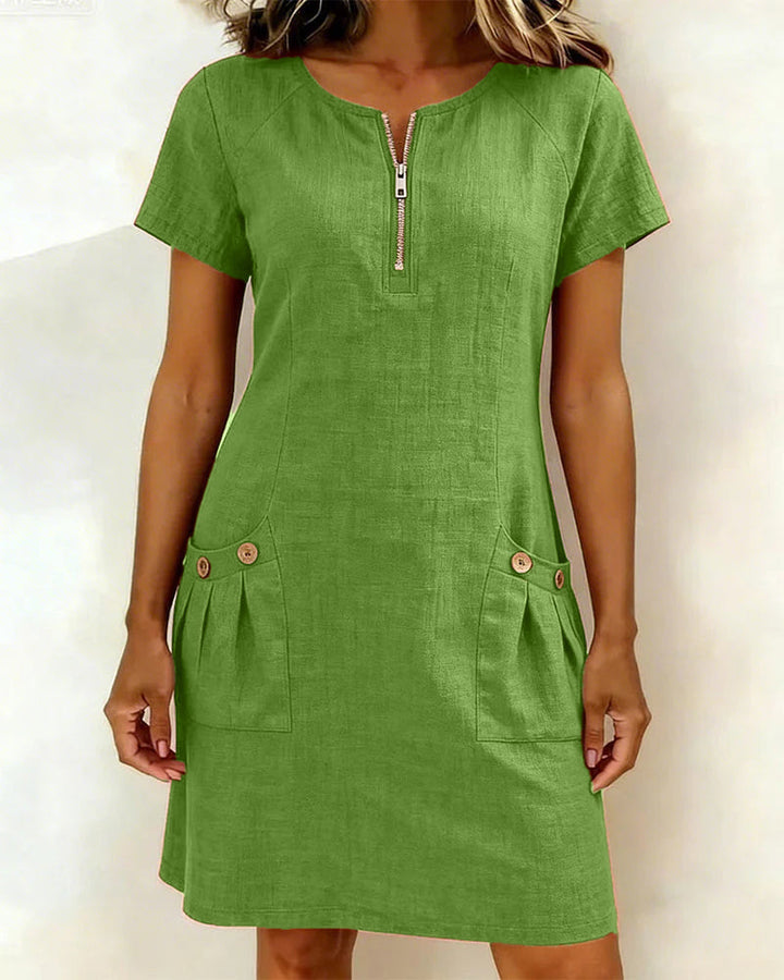 Madeline | Cotton Dress with Zipper Pocket