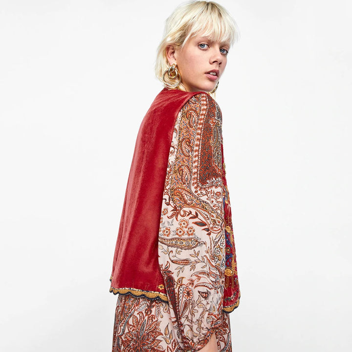 Velora™ | Floral Velvet Boho Waistcoat