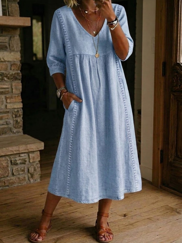 Vienna | Falling Linen & Cotton Dress with Lace Details
