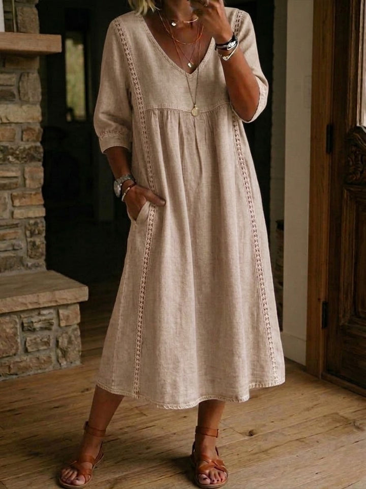 Vienna | Falling Linen & Cotton Dress with Lace Details