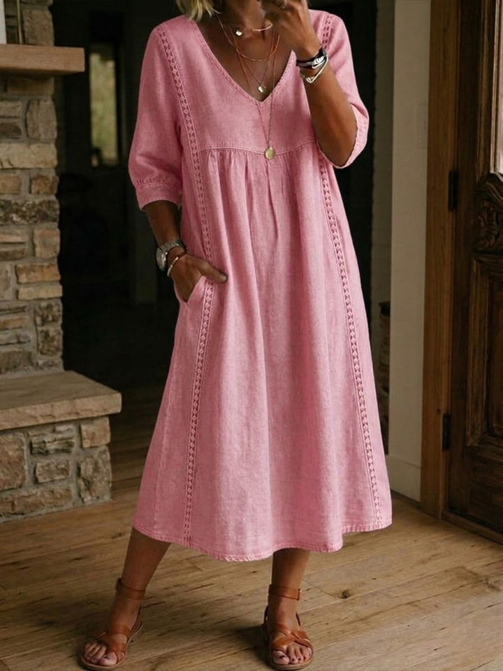 Vienna | Falling Linen & Cotton Dress with Lace Details