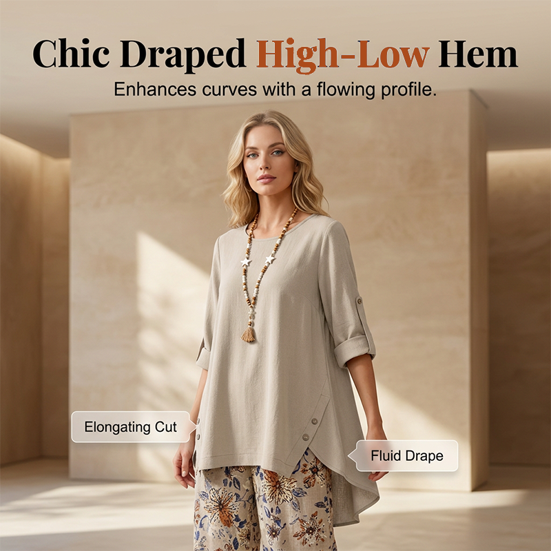 Clara | Cotton-Linen Set with Tunic and Floral Pants