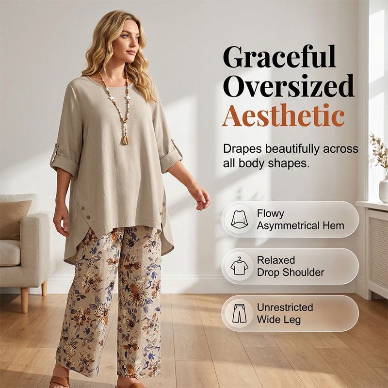 Clara | Cotton-Linen Set with Tunic and Floral Pants