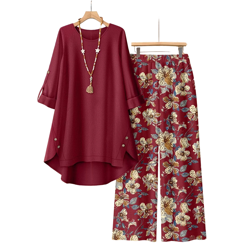 Clara | Cotton-Linen Set with Tunic and Floral Pants