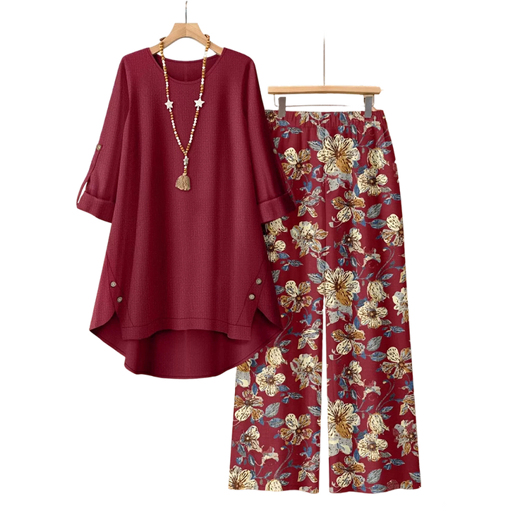 Clara | Cotton-Linen Set with Tunic and Floral Pants